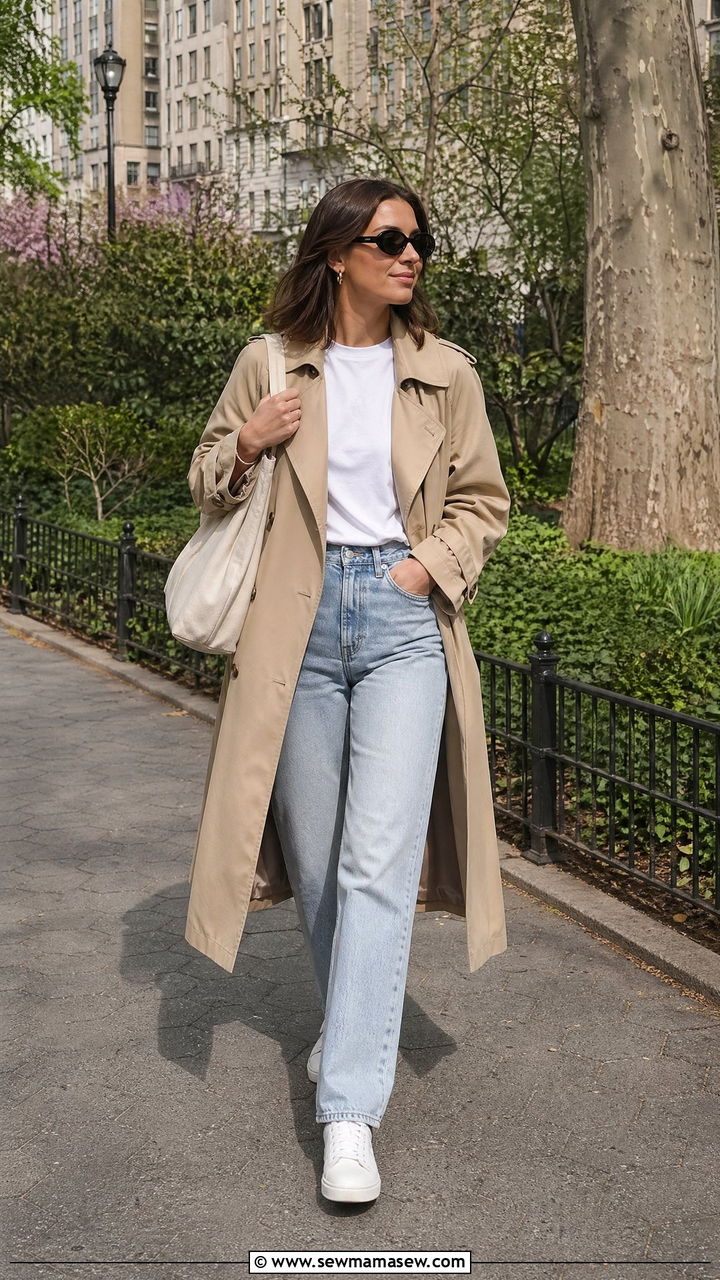 Trench Coat with White Sneakers Outfit - 35 clean girl outfits for women