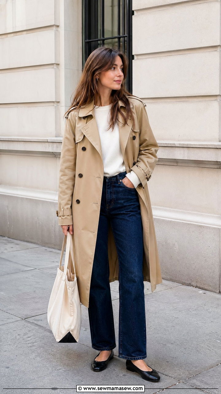 Trench coat and straight leg jeans outfit - 35 Cool girl outfit ideas