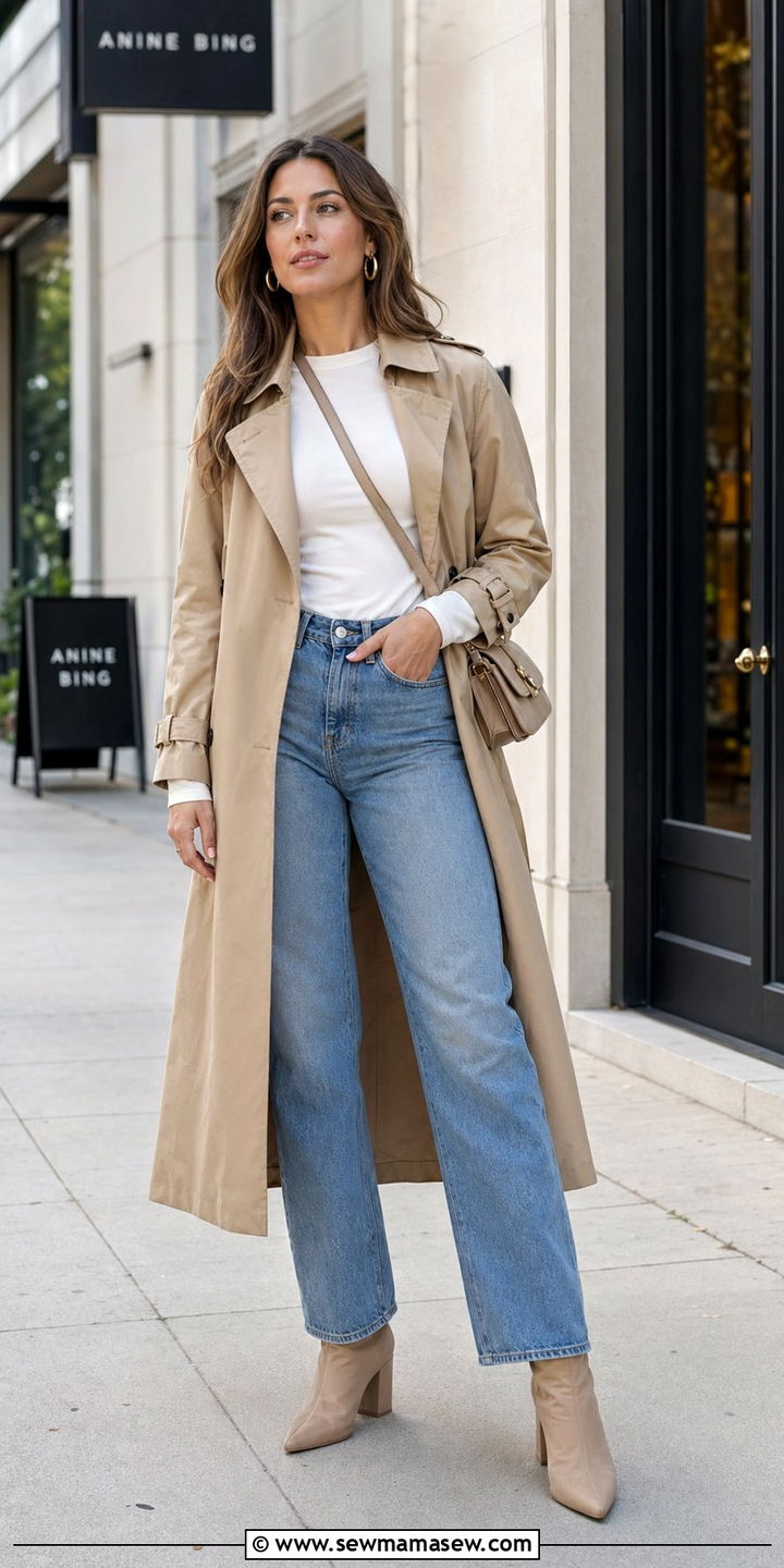 Trench coat with straight leg jeans and ankle boots - 30 windy day outfits inspo