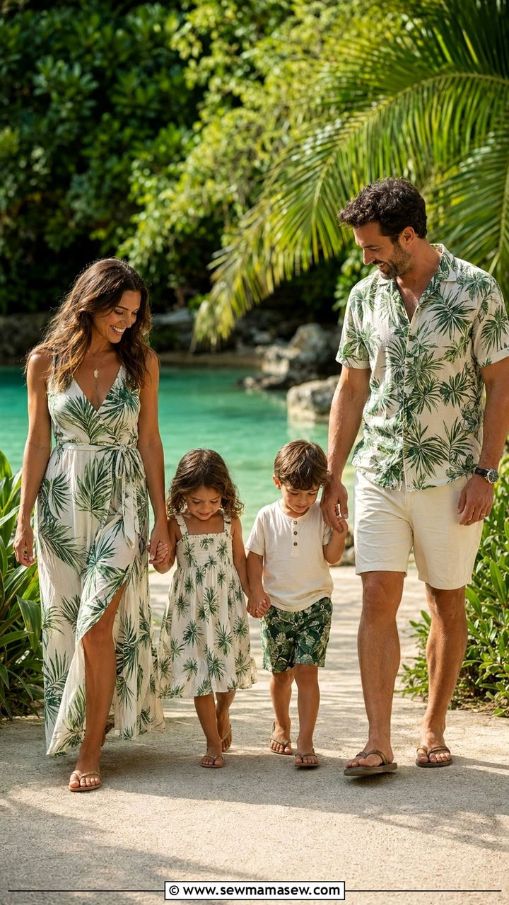Tropical Print Family Vacation Photo Outfits - 30 What to wear for summer family photos