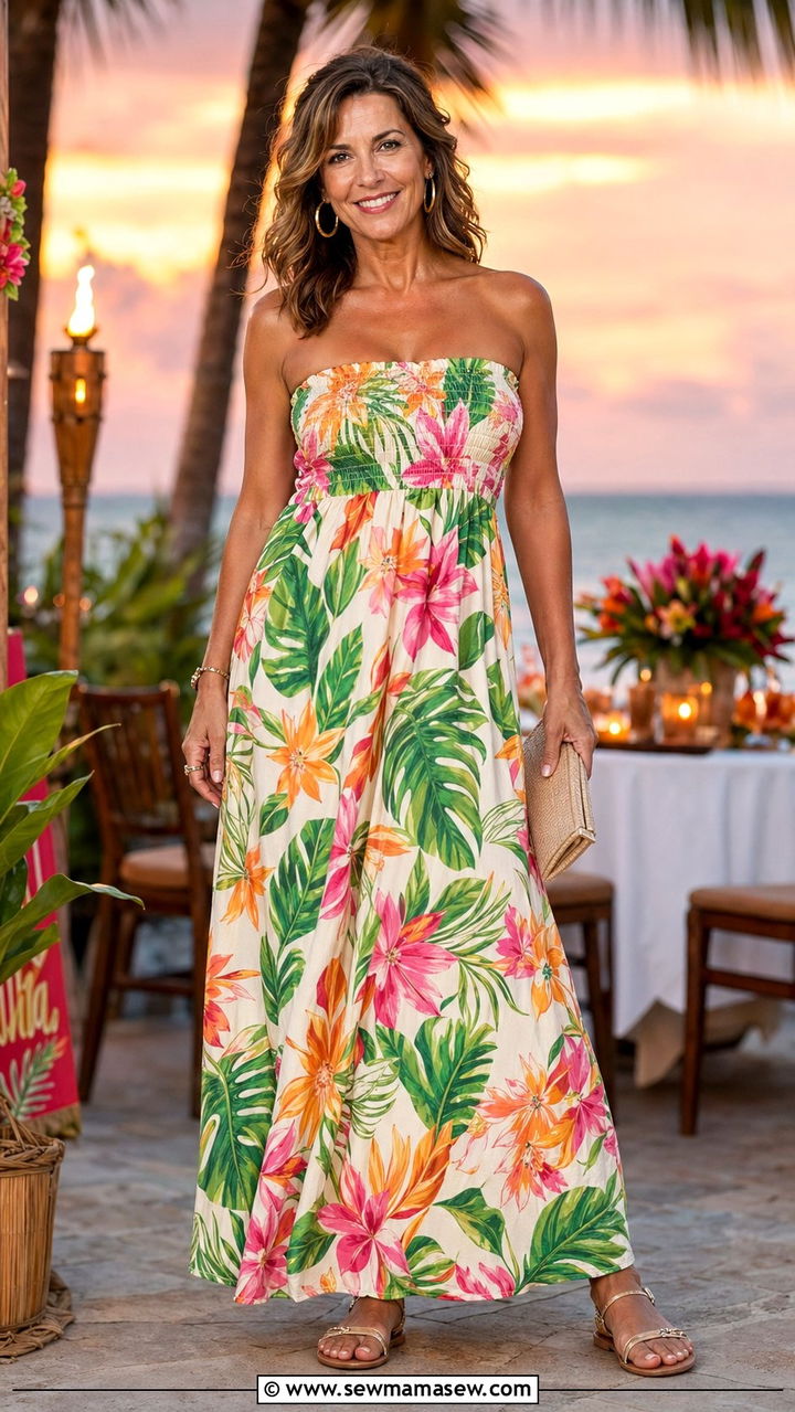 Tropical Print Maxi Dress - 35 resort vacation outfits for women over 40