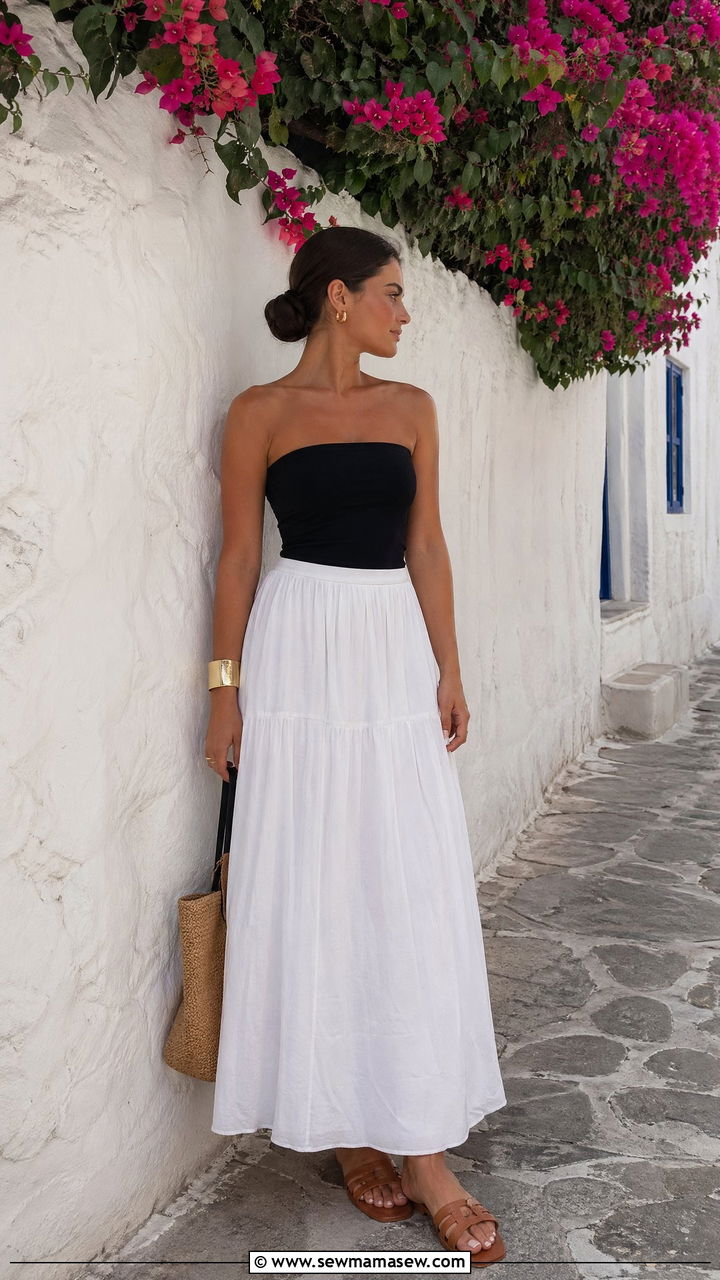 Tube Top With White Long Skirt - 35 cute European summer outfits