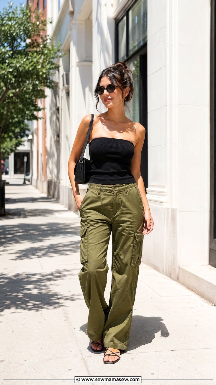 Tube Top and Cargo Pants - 35 summer street style outfit ideas