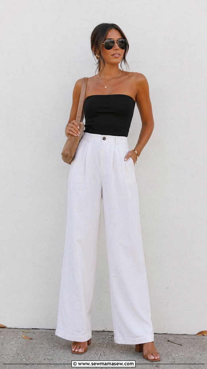 Tube Top and Linen Pants Summer Outfit - 35 Summer outfits for women in their 20s