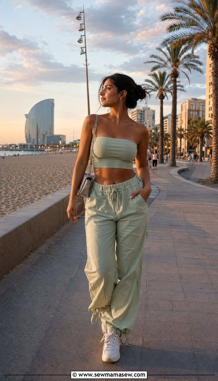 Tube Top and Parachute Pants Barcelona Outfit - 30 Barcelona outfit ideas
