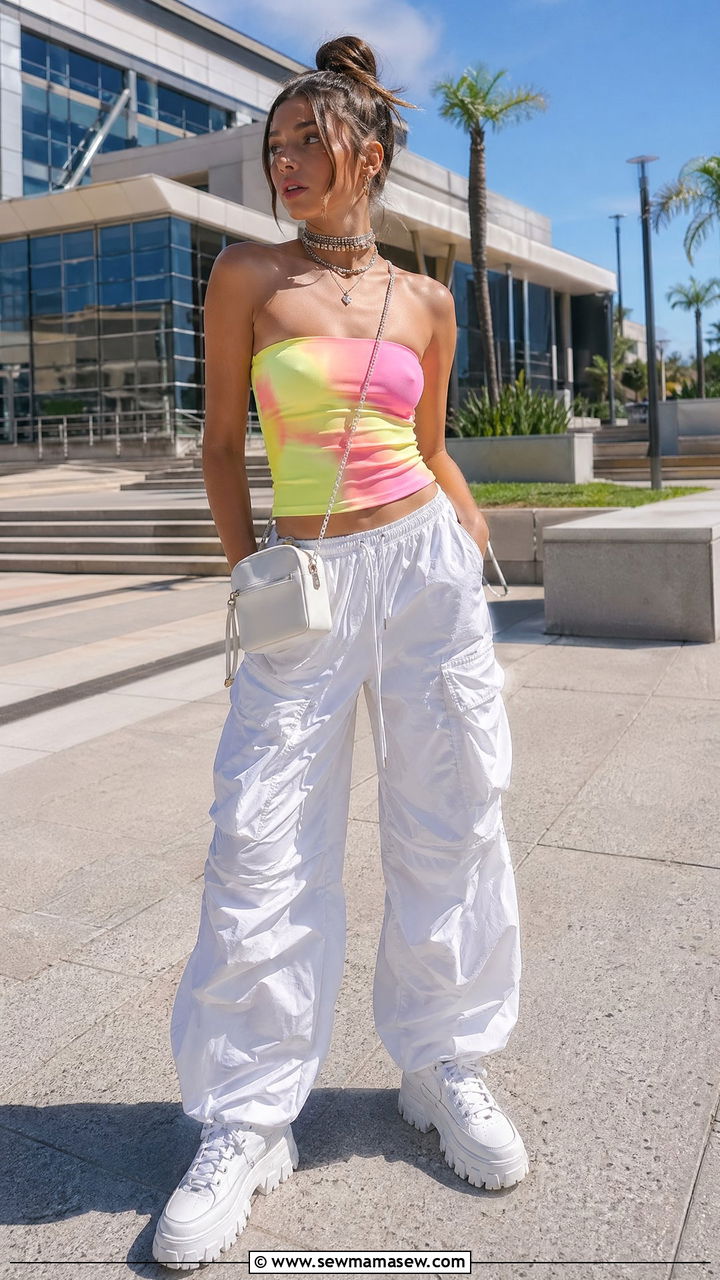 Tube Top and Parachute Pants Outfit - 35 Y2K outfit ideas for women