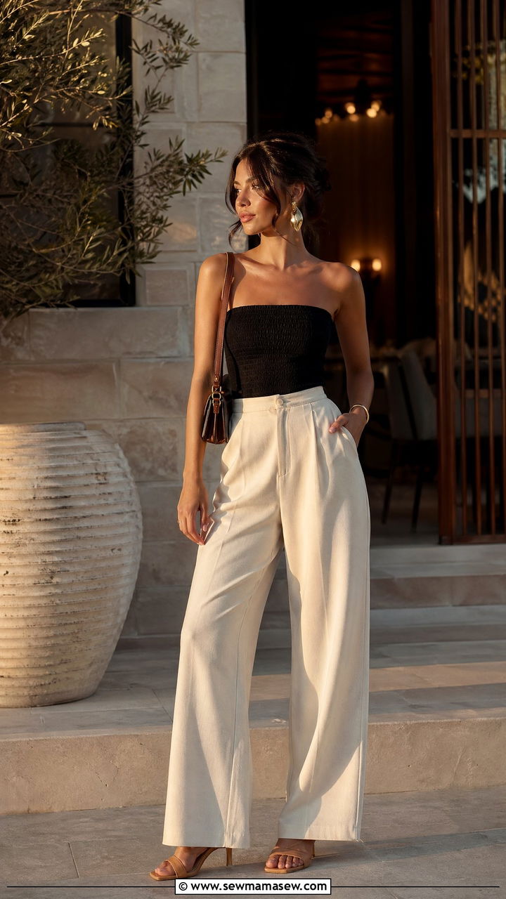 Tube Top with Wide Leg Pants and Heeled Sandals - 35 Summer outfit formulas