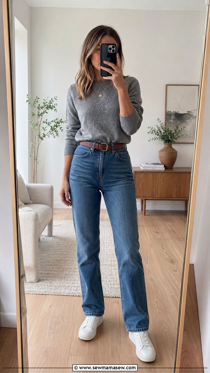 Tucked In Sweater with Straight Leg Jeans - 35 straight leg jeans outfit ideas for women