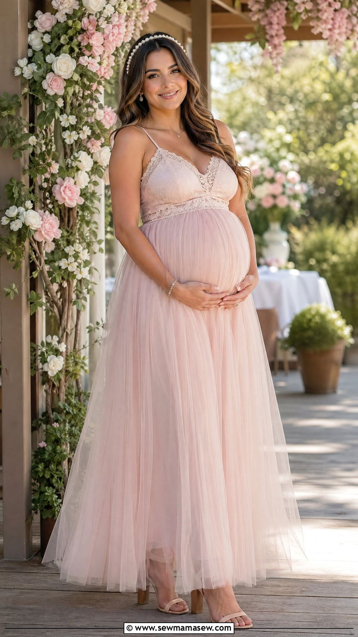 Tulle Maxi Skirt with Camisole Top Baby Shower Outfit - 35 spring baby shower outfit ideas