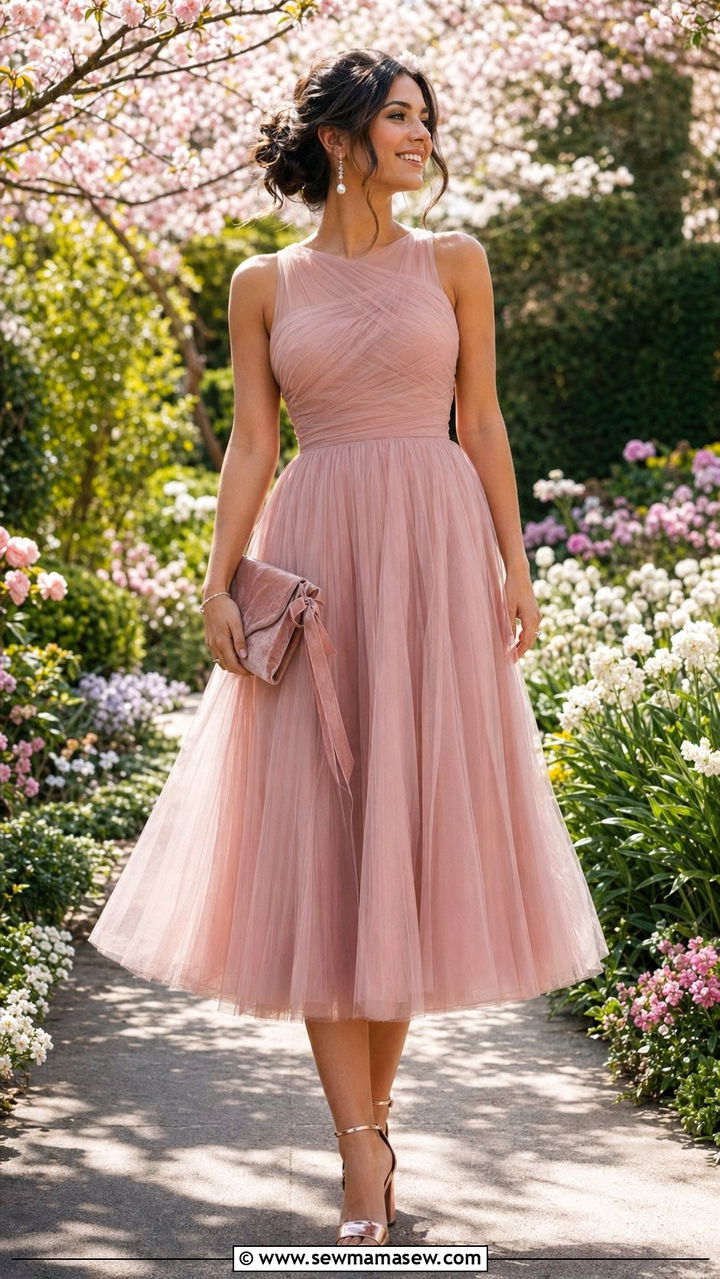 Tulle Midi Dress Wedding Guest Outfit - 30 wedding guest outfits Pinterest