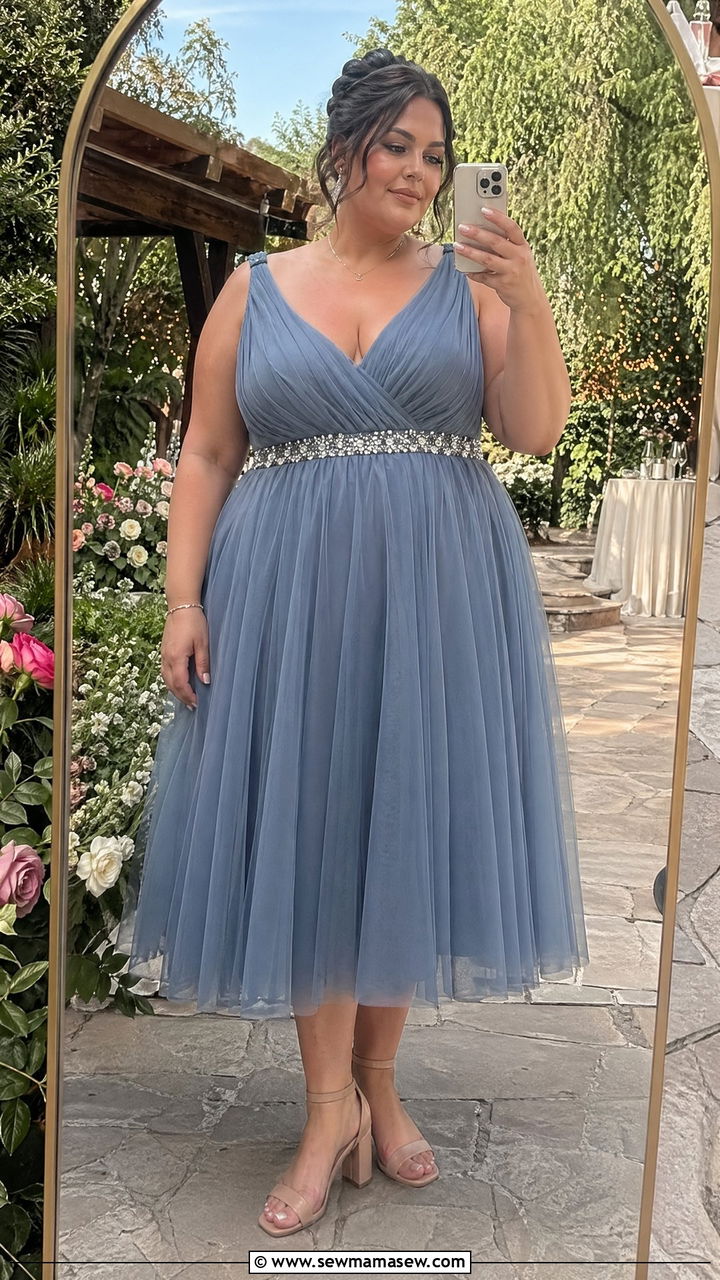 Tulle Midi Dress for Wedding - 35 Wedding guest outfits plus size