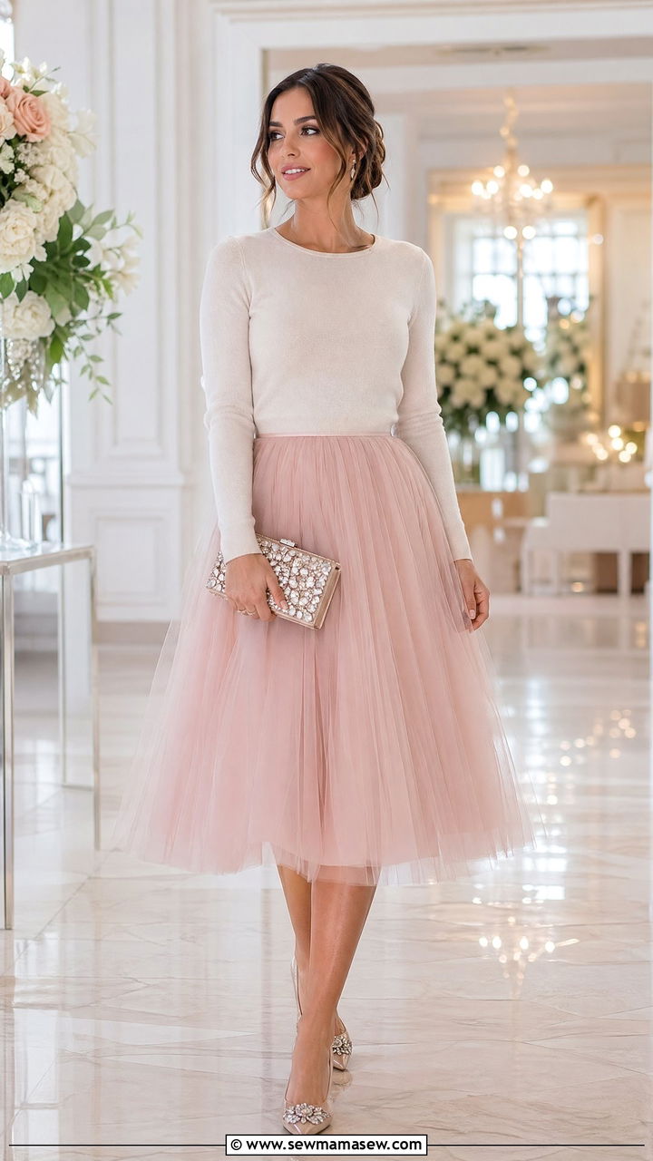 Tulle Midi Skirt Outfit - 35 Cute wedding guest outfits