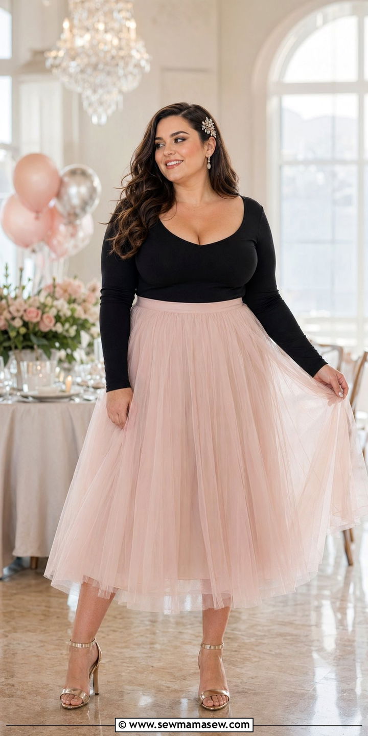 Tulle Midi Skirt With Fitted Bodysuit - 30 Birthday outfit ideas plus size