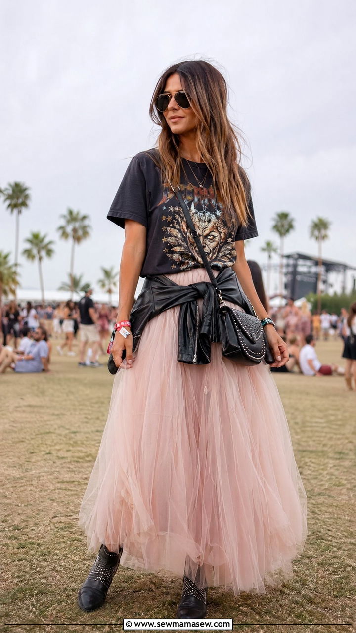 Tulle Skirt And Band Tee Outfit - 35 spring festival outfit ideas