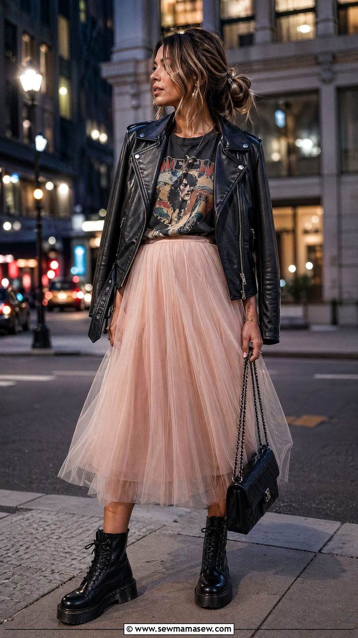 Tulle Skirt with Graphic Tee and Combat Boots - 35 Cool spring outfits