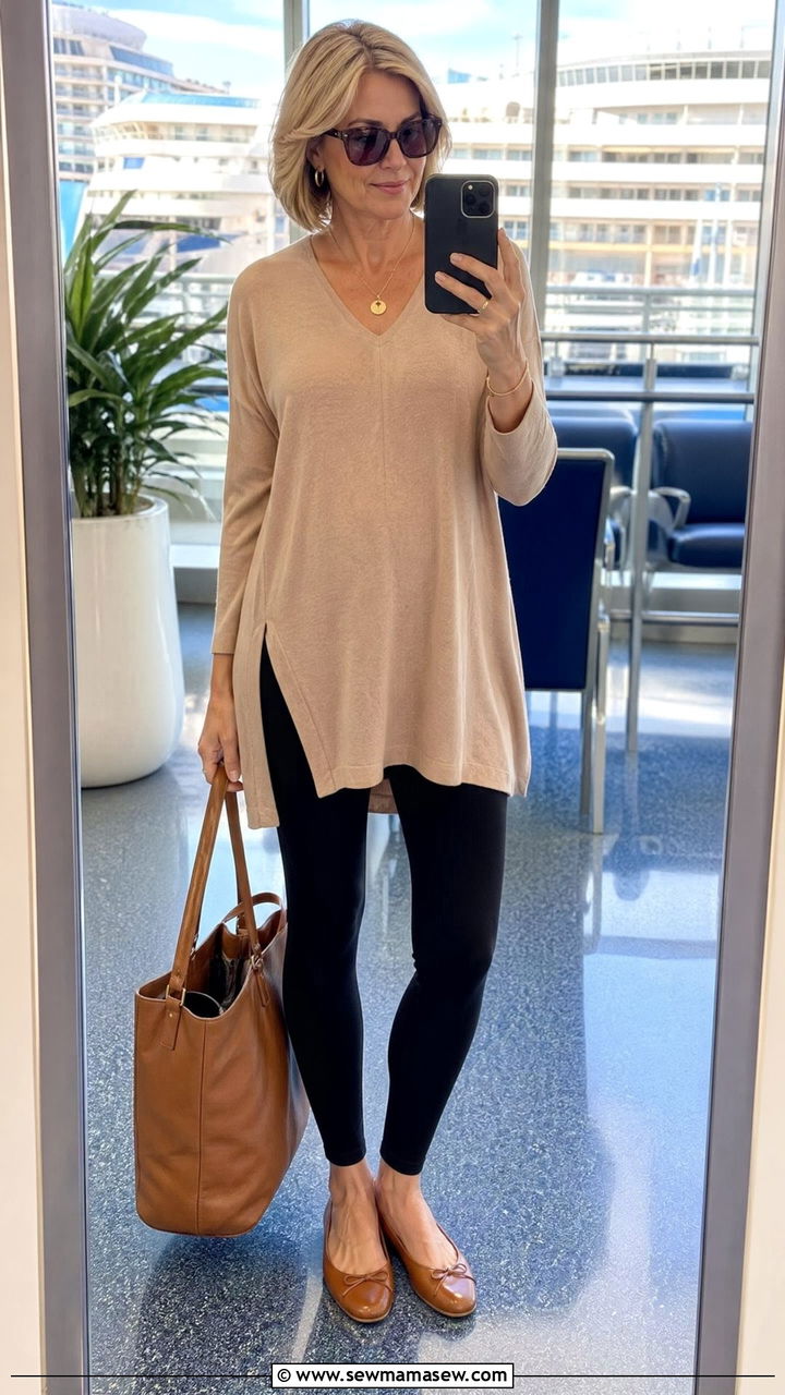 Tunic And Leggings With Ballet Flats Cruise Outfit - 35 cruise outfits for women over 40