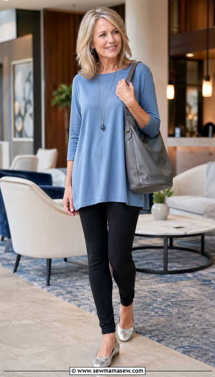 Tunic And Slim Leggings Aging Gracefully Outfit - 30 Aging gracefully outfit ideas