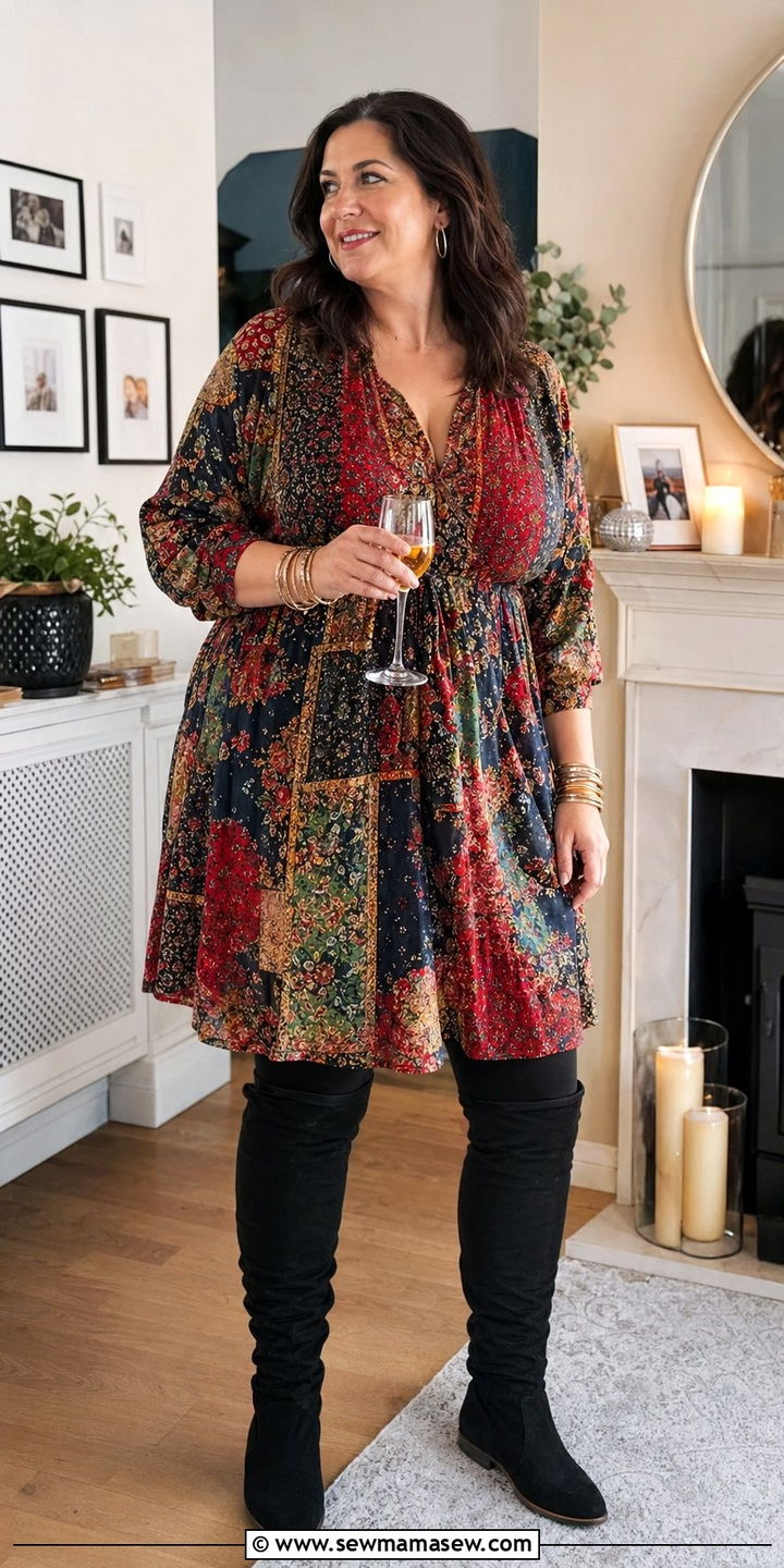Tunic Dress With Leggings And Statement Jewelry - 30 Birthday outfit ideas plus size