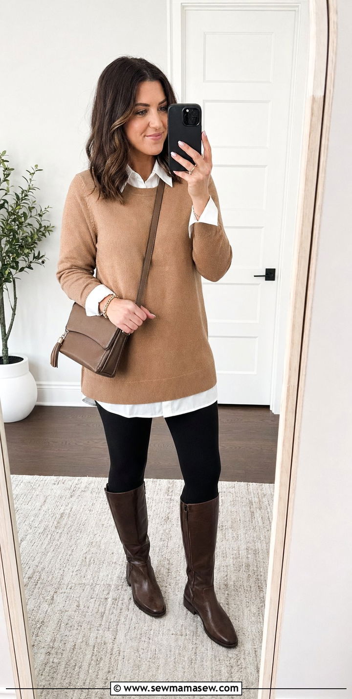 Tunic Sweater With Collared Shirt Underneath - 30 Back to school outfit ideas modest 2026