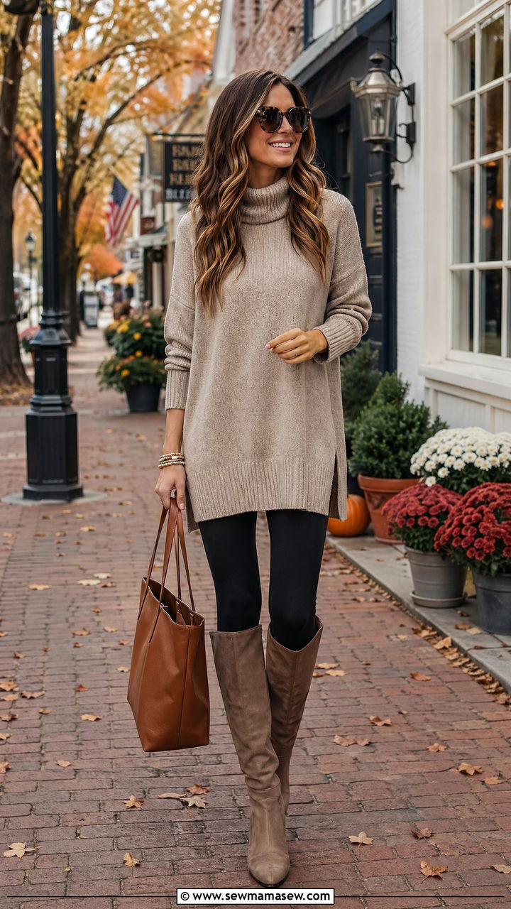 Tunic Sweater With Leggings And Tall Boots Outfit - 35 casual outfits for tall women