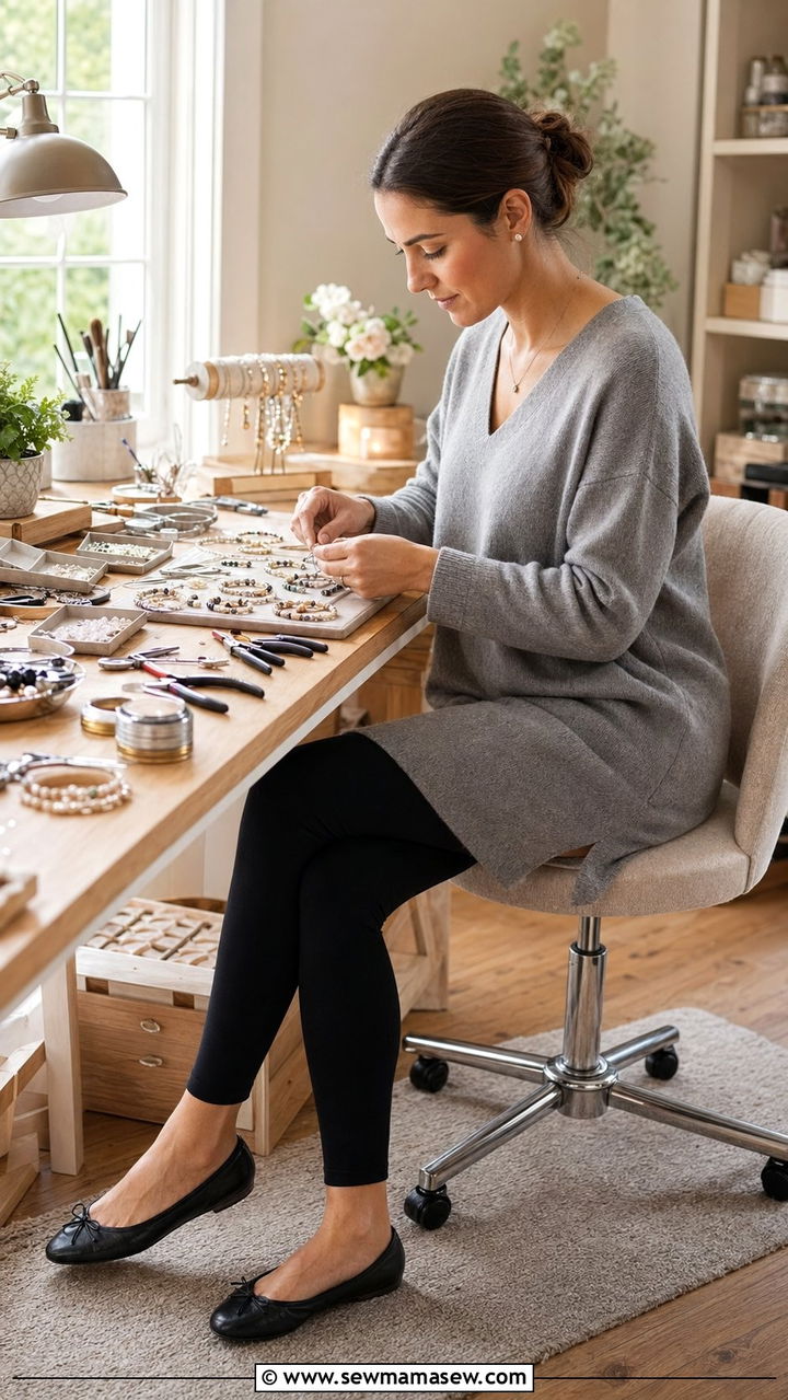 Tunic Sweater and Leggings for Jewelry Making Workshop - 30 Workshop outfit ideas