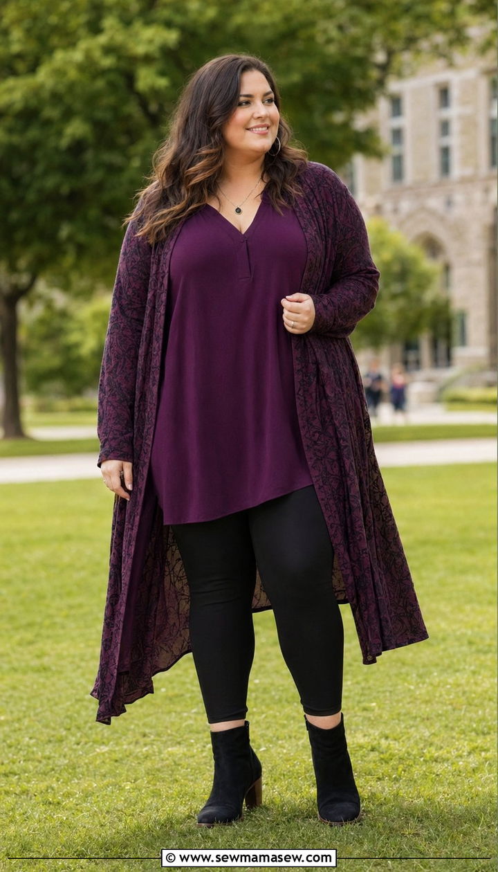 Tunic Top With Black Leggings And Ankle Boots - 30 Back to school outfit ideas plus size college