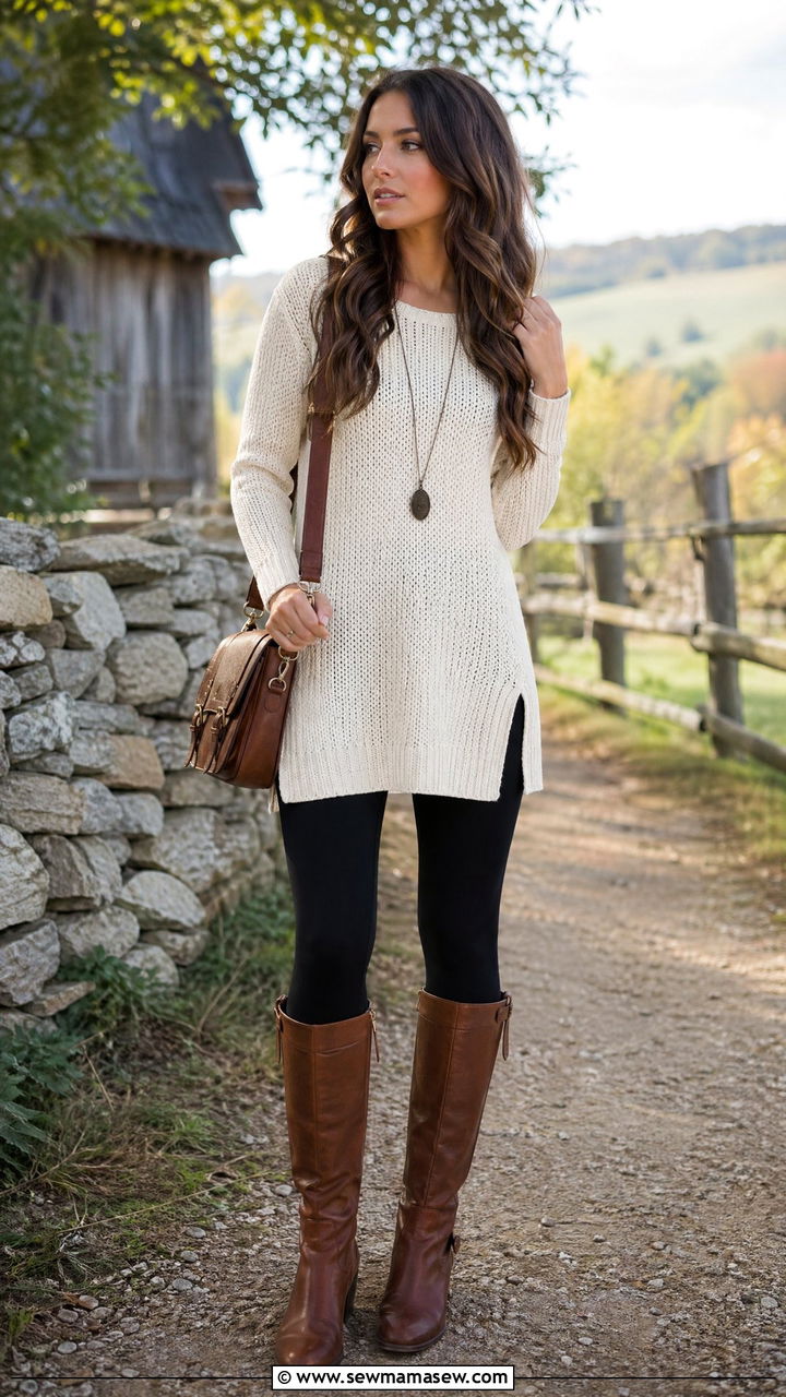 Tunic Top With Leggings and Riding Boots - 35 casual outfits ideas