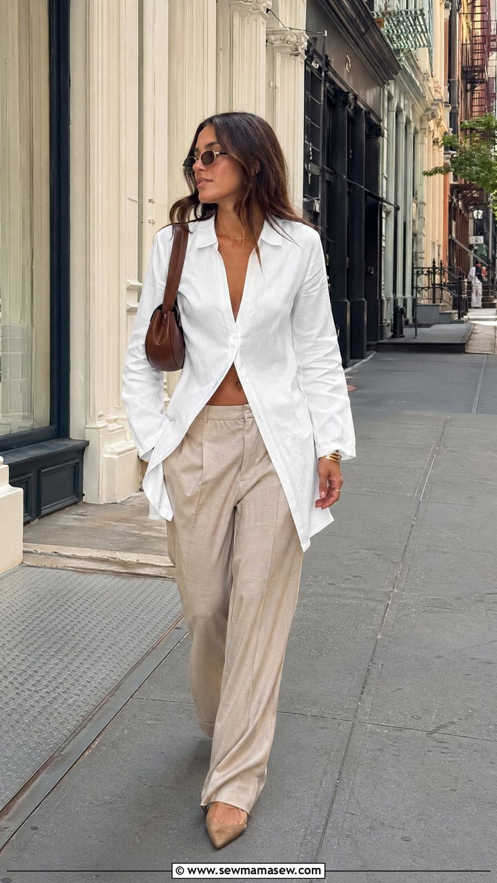 Tunic Top With Low Rise Wide Leg Trousers - 35 Spring New York outfit ideas