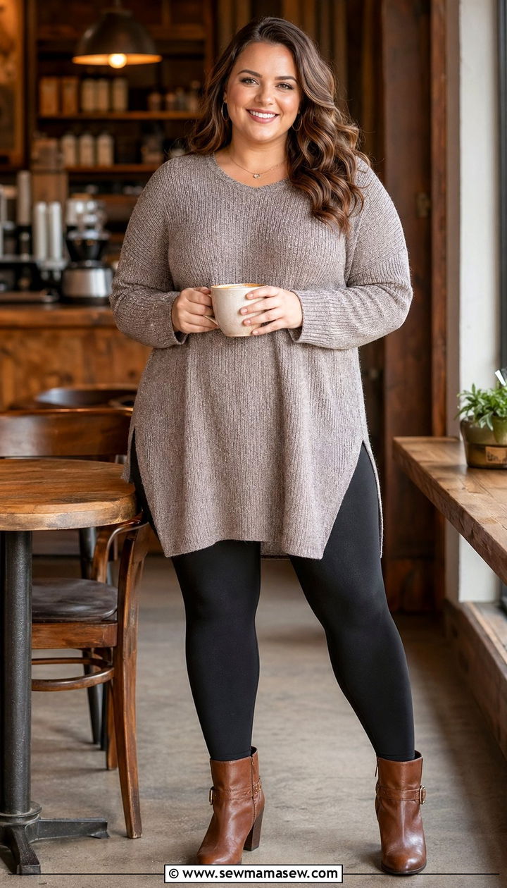 Tunic Top with Leggings and Ankle Boots Outfit - 30 Best tops for plus size