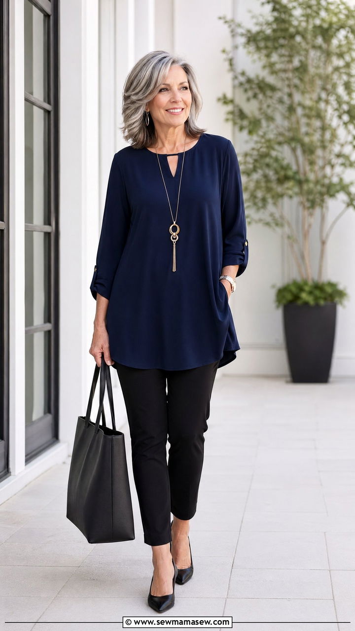 Tunic blouse with slim ankle pants - 35 Work outfits for women over 50