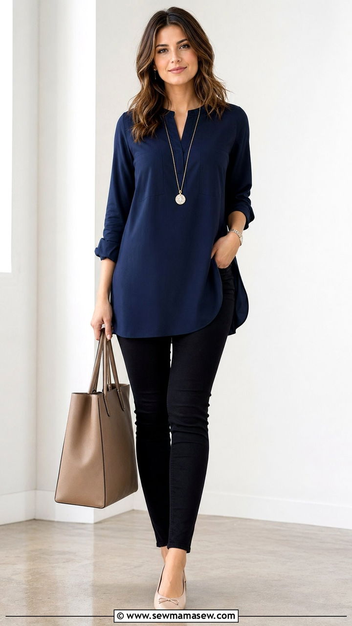 Tunic top and skinny jeans work outfit - 30 Work outfits with jeans