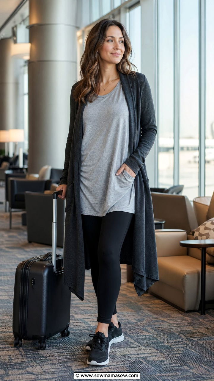 Tunic top with leggings and long cardigan long flight - 40 Long flight outfit ideas