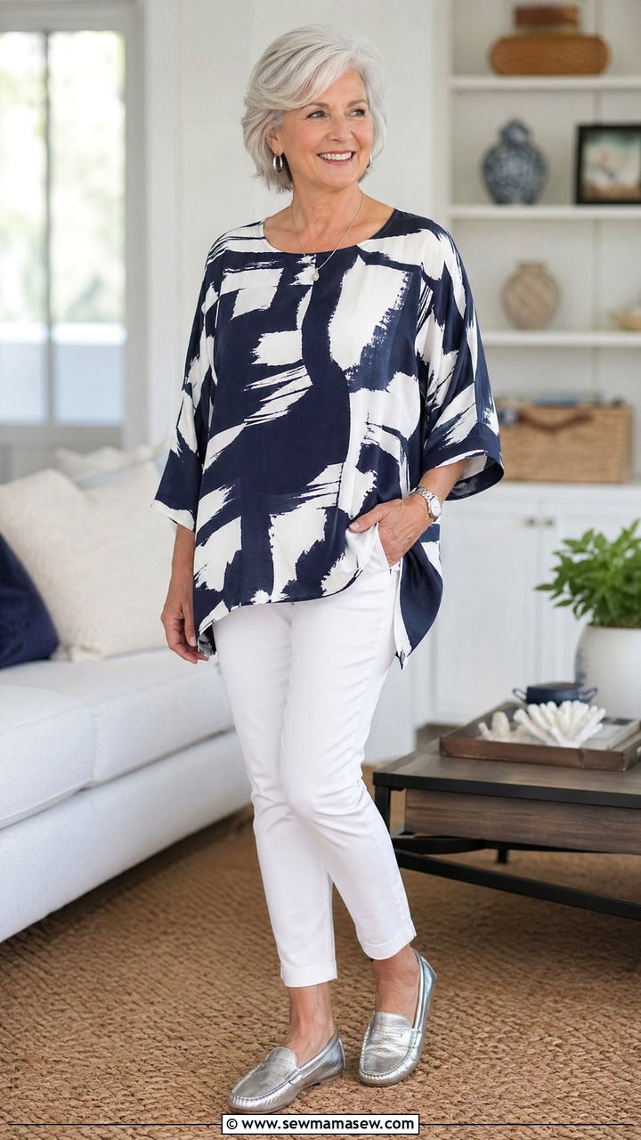 Tunic top with slim ankle pants outfit - 35 Classy outfit ideas for women over 60