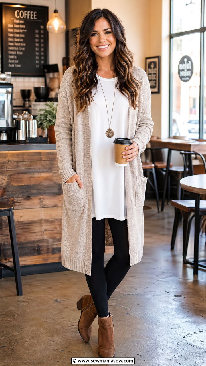 Tunic with a long cardigan and ankle boots - 35 Tunic outfit ideas
