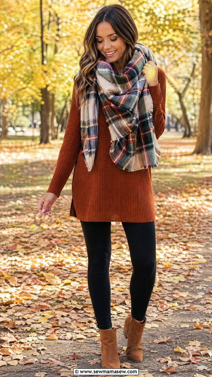 Tunic with ankle boots and a blanket scarf - 35 Tunic outfit ideas