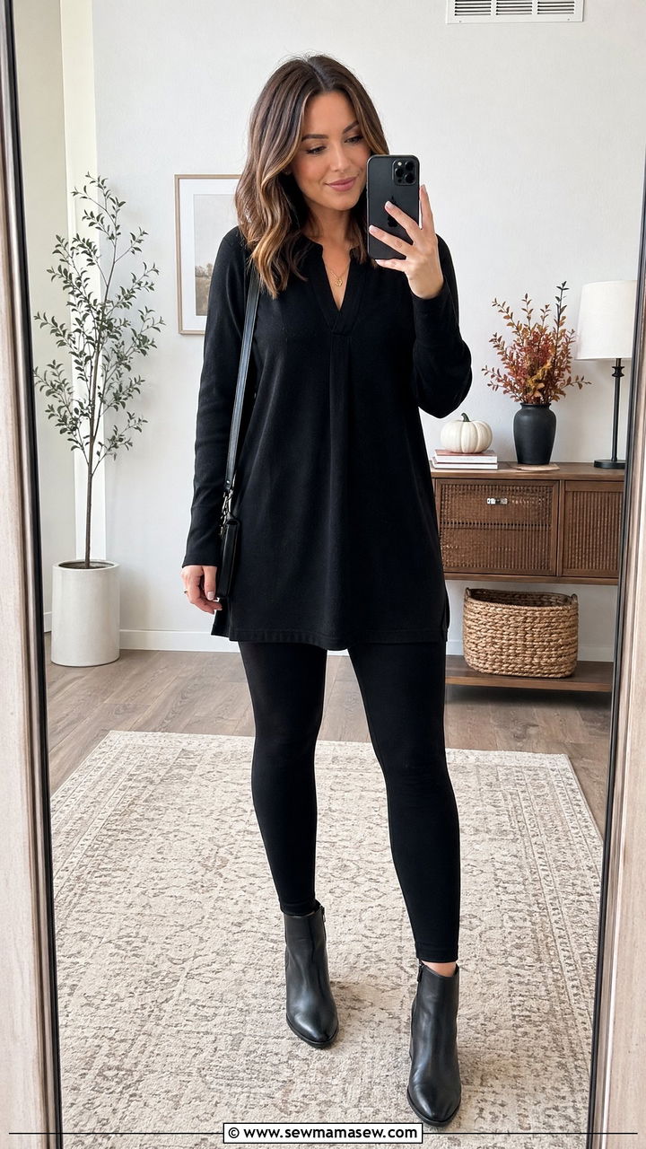 Tunic with black leggings and ankle boots - 35 Tunic outfit ideas