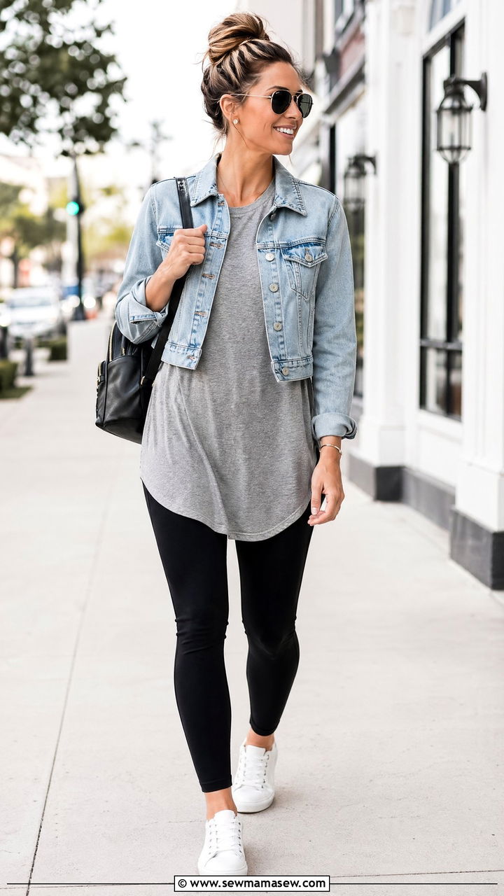 Tunic with sneakers and a denim jacket - 35 Tunic outfit ideas