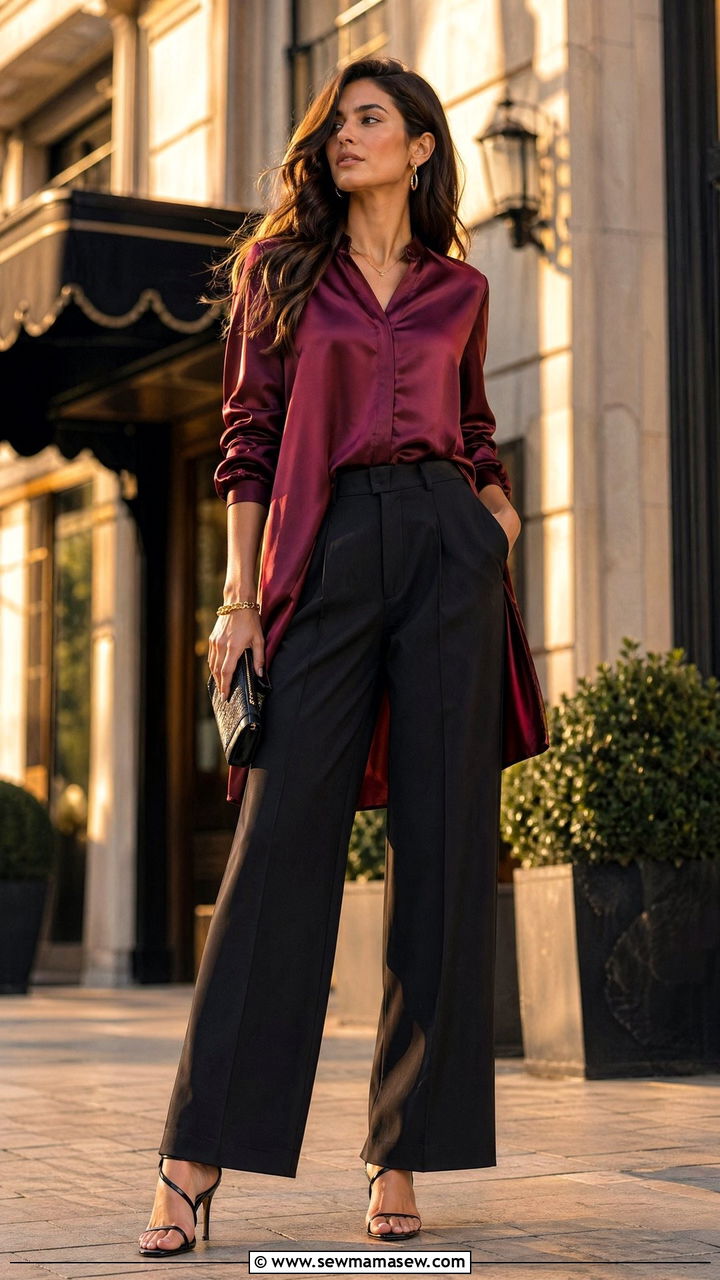 Tunic with wide leg trousers and heels - 35 Tunic outfit ideas