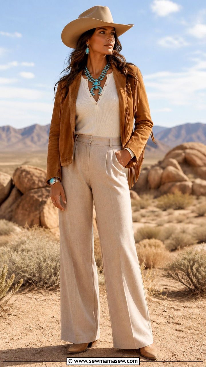 Turquoise Jewelry With Neutral Western Layers - 30 Rodeo outfit ideas for women 2026