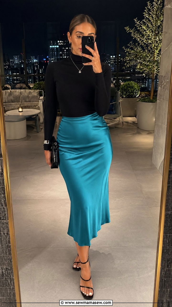 Turquoise Skirt With Black Top - 35 Turquoise outfit ideas