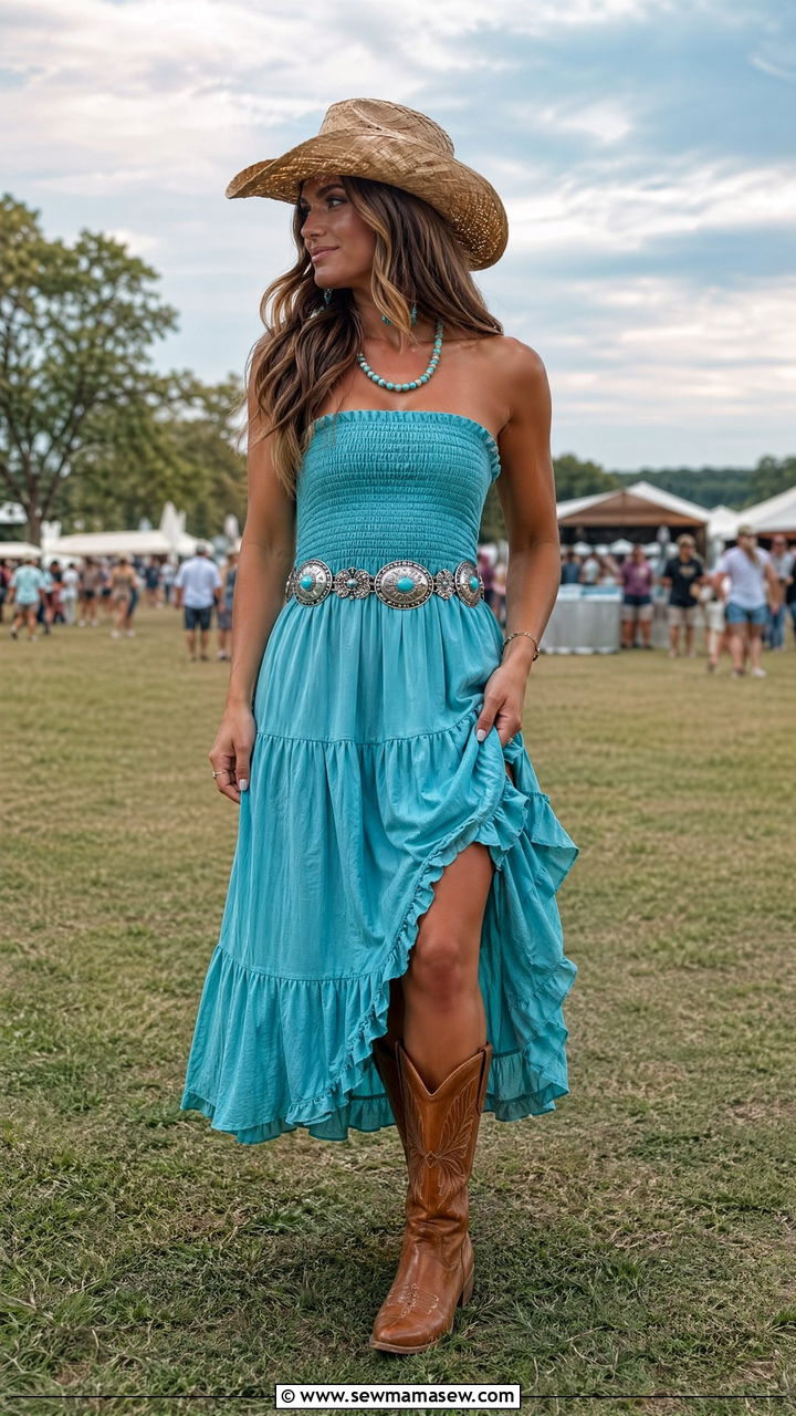 Turquoise Western Dress With Cowboy Boots - 35 Turquoise outfit ideas