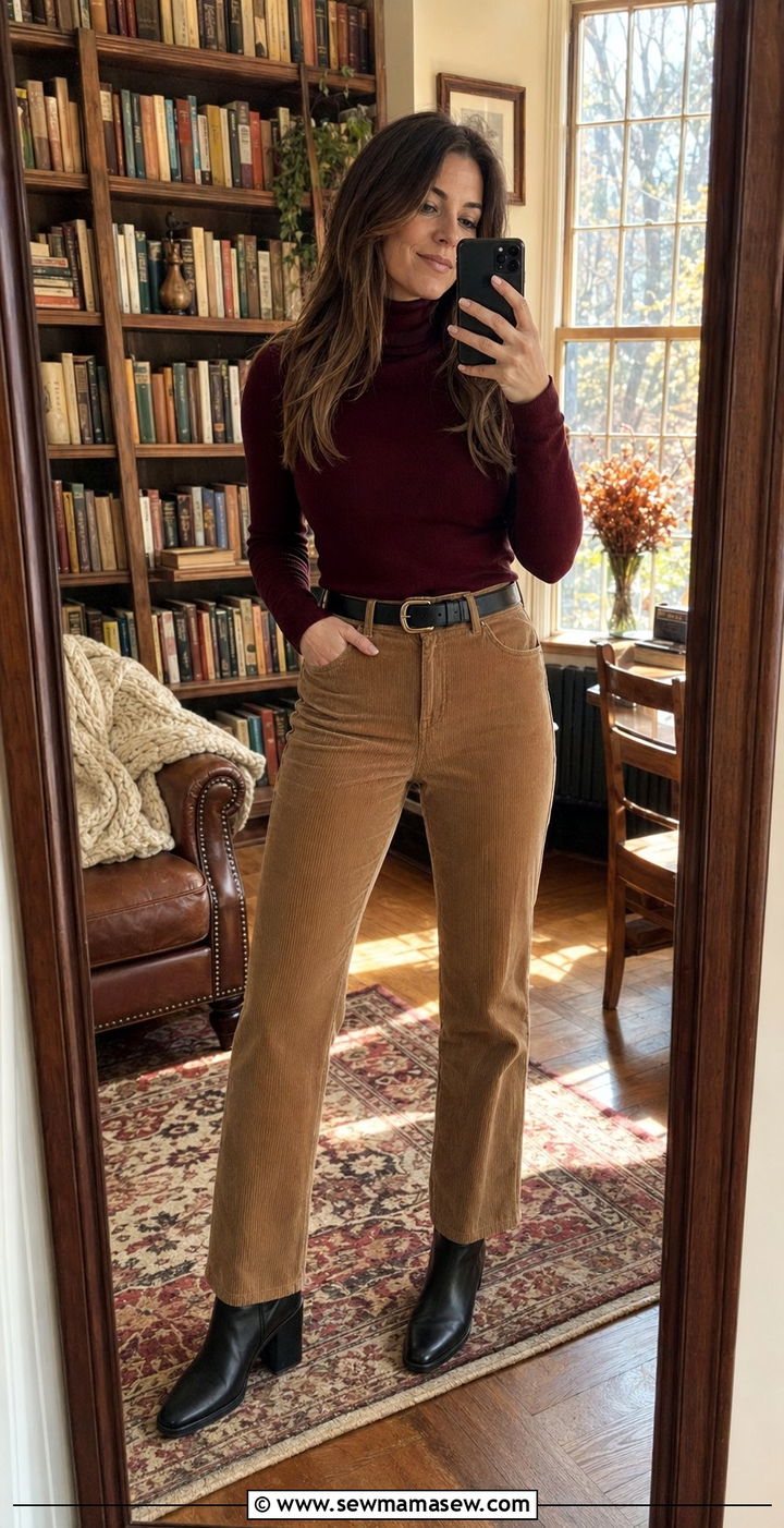 Turtleneck And Corduroy Pants Outfit - 35 school outfits for women