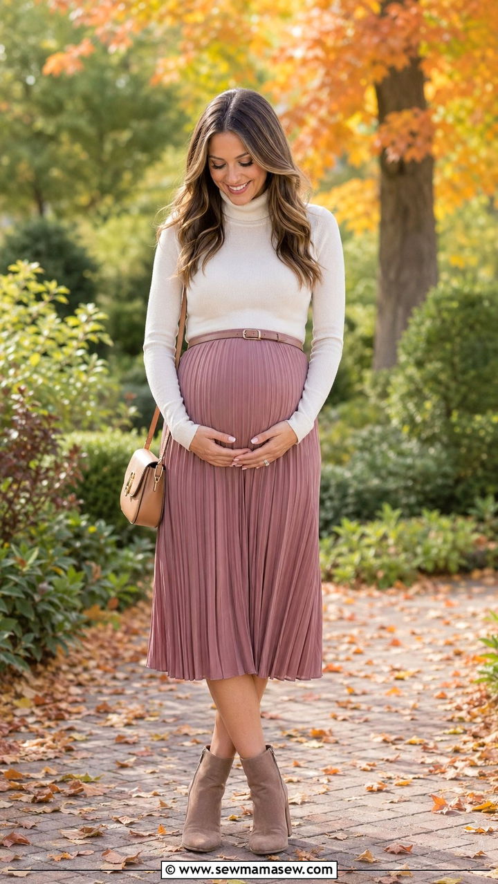 Turtleneck And Midi Skirt Baby Shower Outfit - 30 baby shower outfit ideas for women