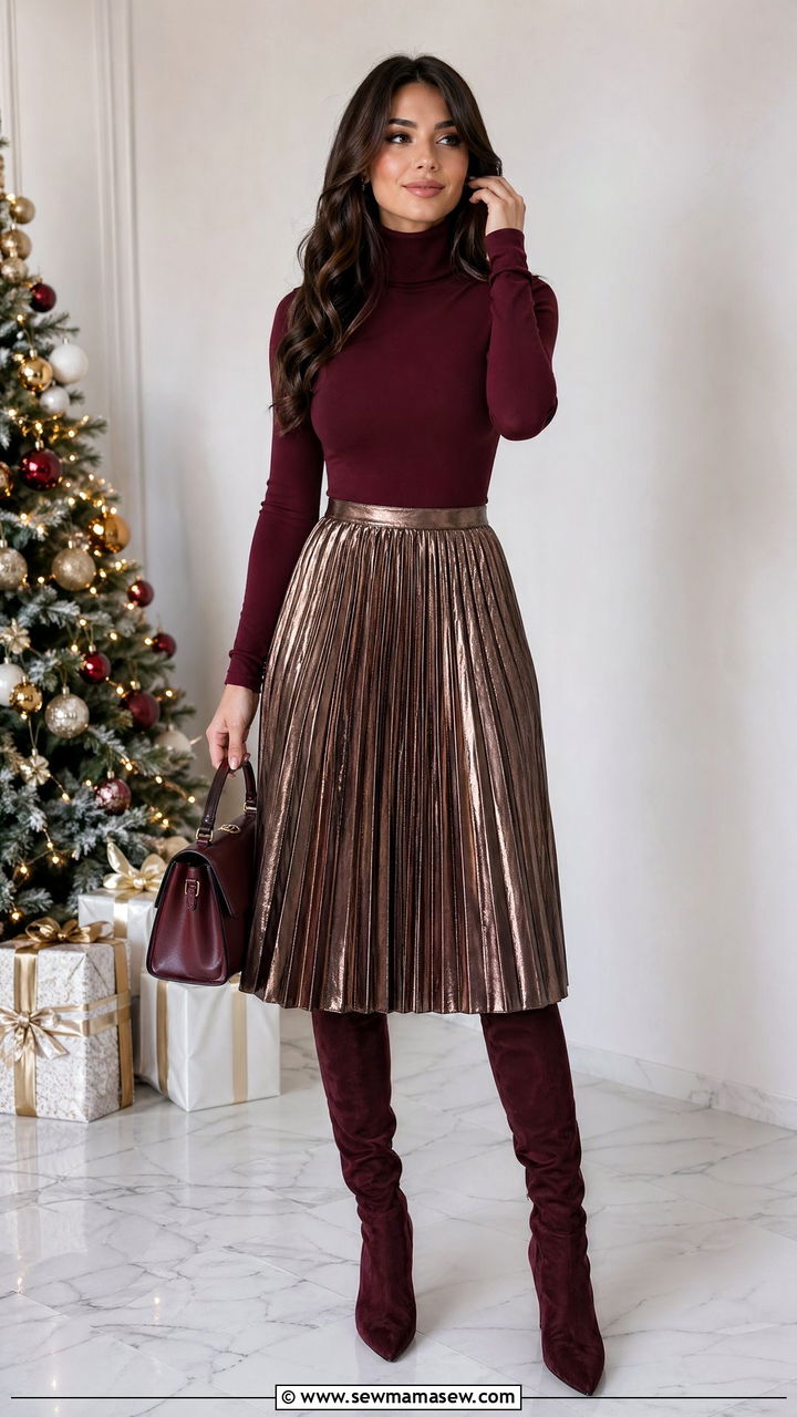 Turtleneck Bodysuit With Pleated Midi Skirt - 35 what to wear to a birthday