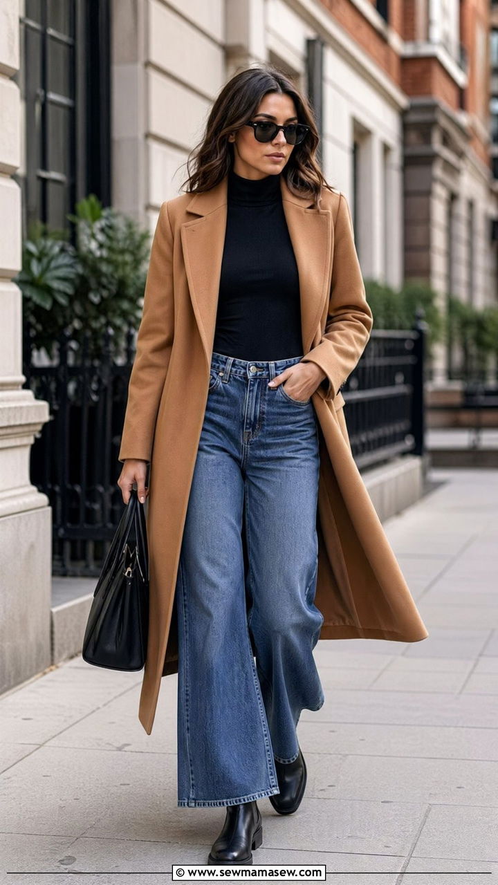 Turtleneck Bodysuit and Chelsea Boots with Wide Leg Jeans - 35 wide leg jeans outfits for women