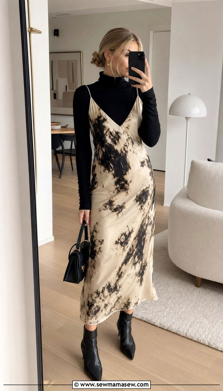 Turtleneck Layered Under Slip Dress Outfit - 35 scandinavian outfits for women