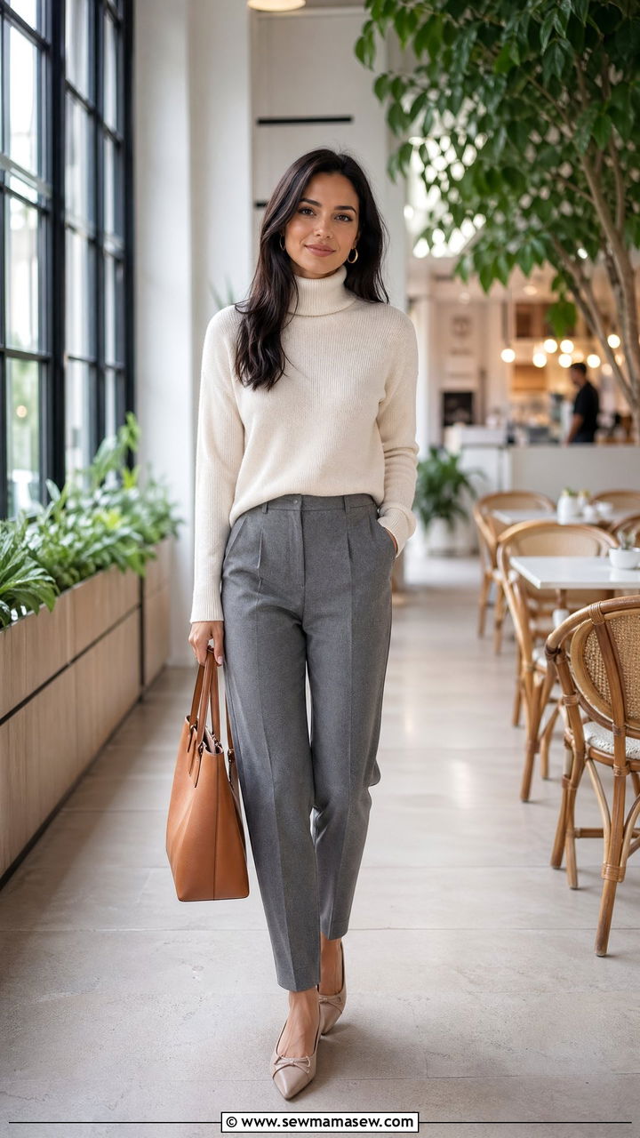 Turtleneck Sweater With Tailored Wool Trousers Outfit - 35 Sunday brunch outfit ideas