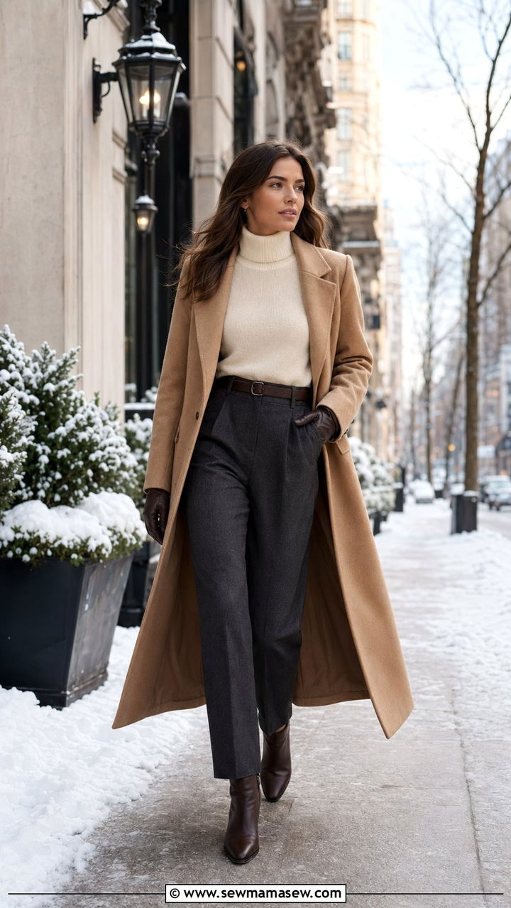 Turtleneck Sweater With Wool Trousers Winter Travel - 35 Modest outfit ideas for travel