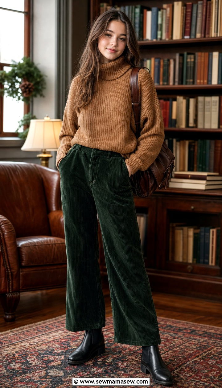 Turtleneck Sweater and Corduroy Pants School Outfit - 35 School outfit ideas for teens