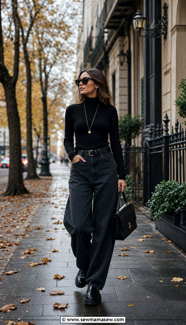 Turtleneck With Baggy Jeans and Lug Sole Loafers - 30 Baggy jeans outfit ideas with loafers